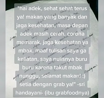 Pesan Singkat dari Kurir Makanan untuk Customer, Perhatiannya Bikin Haru dan Ambyar! 