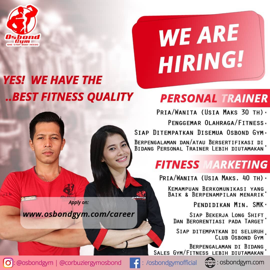 Lowongan Kerja Osbond Gym ( walk in interview )