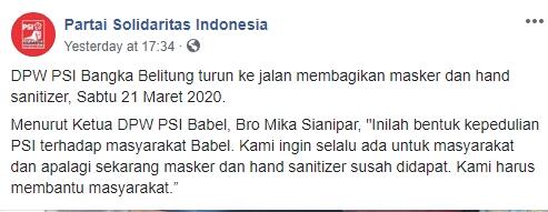 DPW PSI Kalbar Bagi-bagi Masker dan Hand Sanitizer