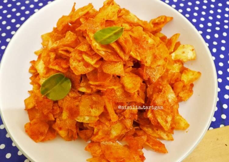 Resep Keripik Kentang Daun Jeruk Pedas Manis
