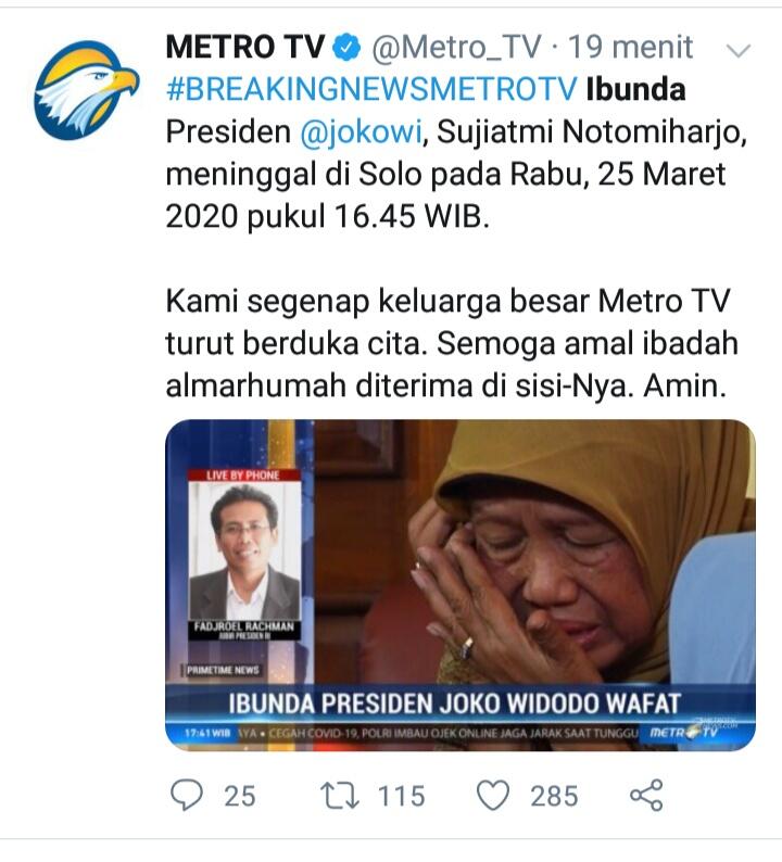 BREAKING NEWS : Ibunda Jokowi Wafat