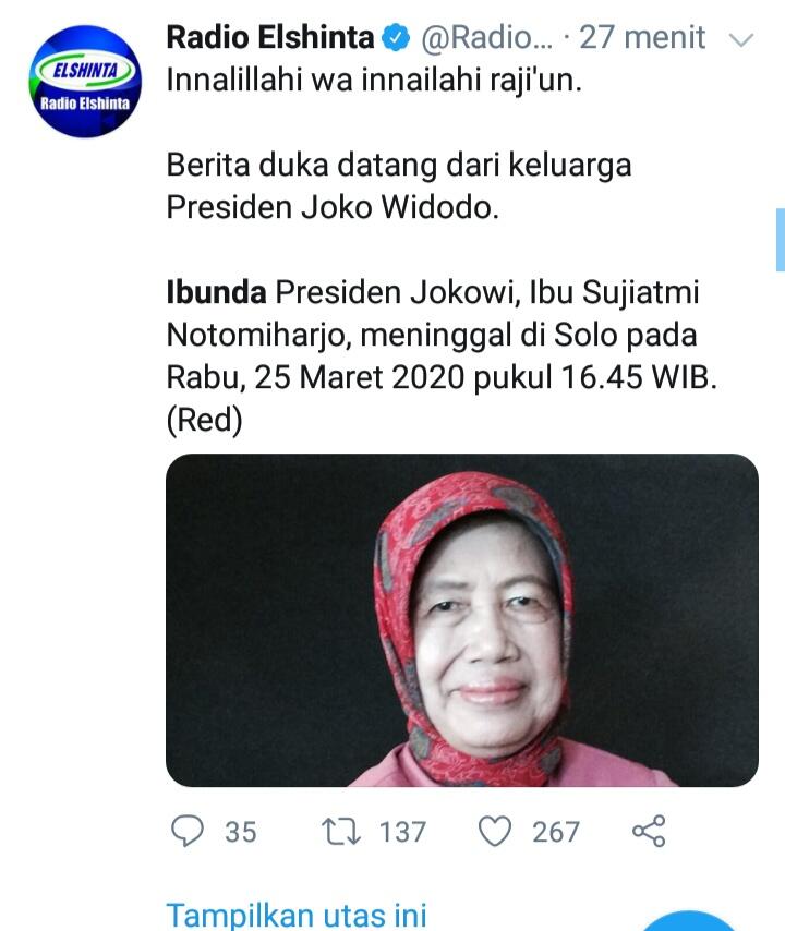 BREAKING NEWS : Ibunda Jokowi Wafat