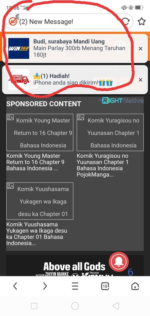 Notifikasi new message yang terus-terusan muncul.