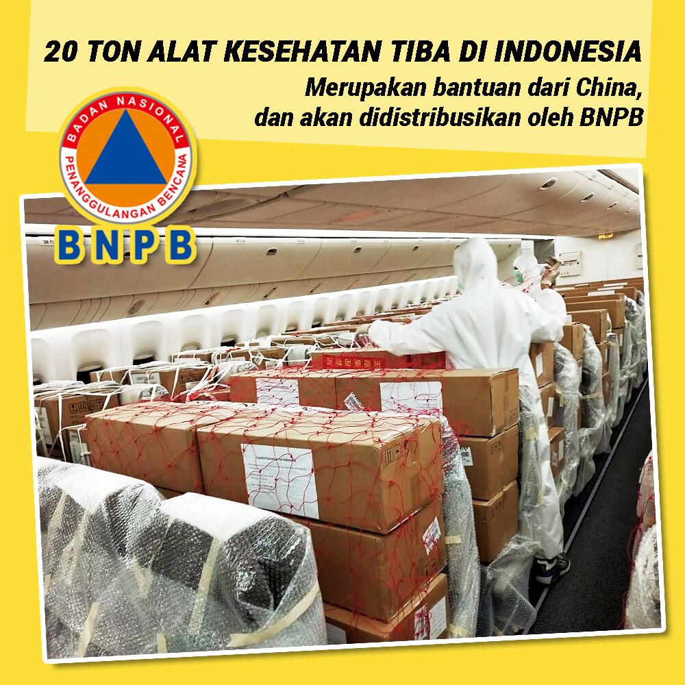 20 TON Alat Kesehatan Bantuan Dari China Sudah Tiba di Indonesia