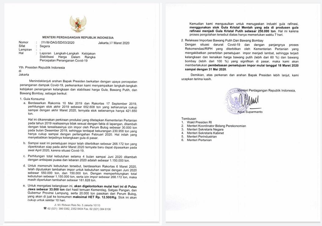 Dua Menteri Rebutan Impor, Stok Pangan Korona Terancam