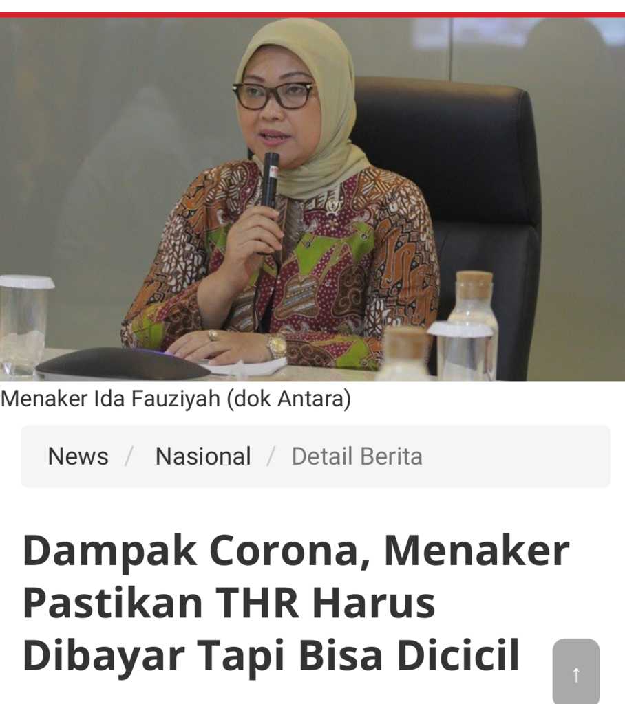 Dampak Corona, Menaker Pastikan THR Harus Dibayar Tapi Bisa Dicicil