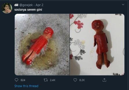 Kreasi Makanan Horor, Sosis Goreng Ini Malah Jadi Mirip Boneka Santet