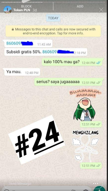 Salah Sambung minta Token di HOT Line Whatsapp PLN
