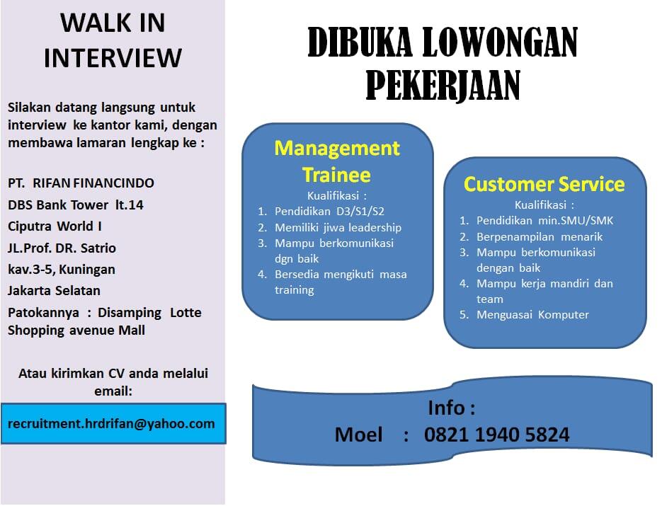 Lowongan Kerja (Management Trainee / Customer Service)