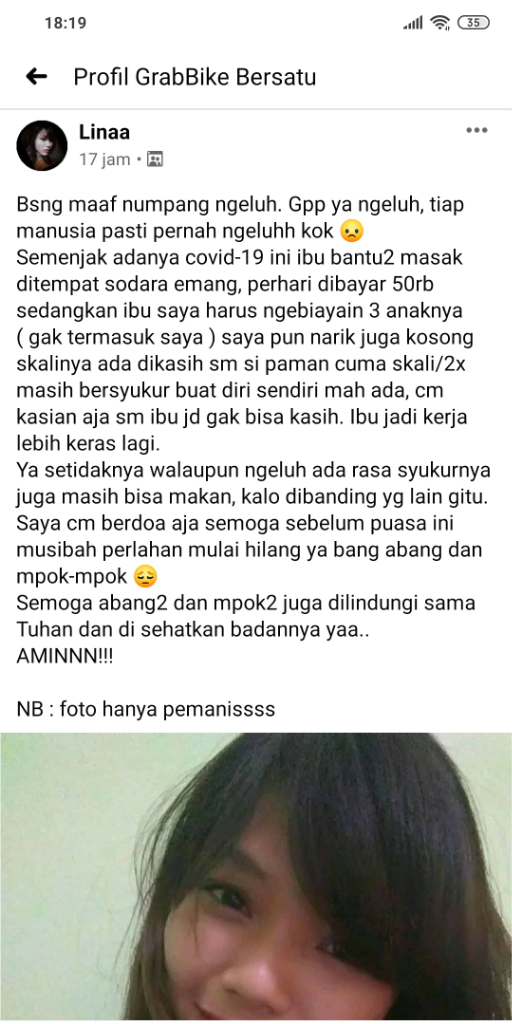 Kisah Sedih Driver Ojol Cantik Di Tengan wabah Covid-19