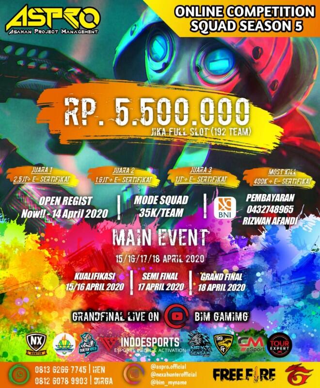 Turnamen Free Fire ASPRO Online Competition Squad Season 5