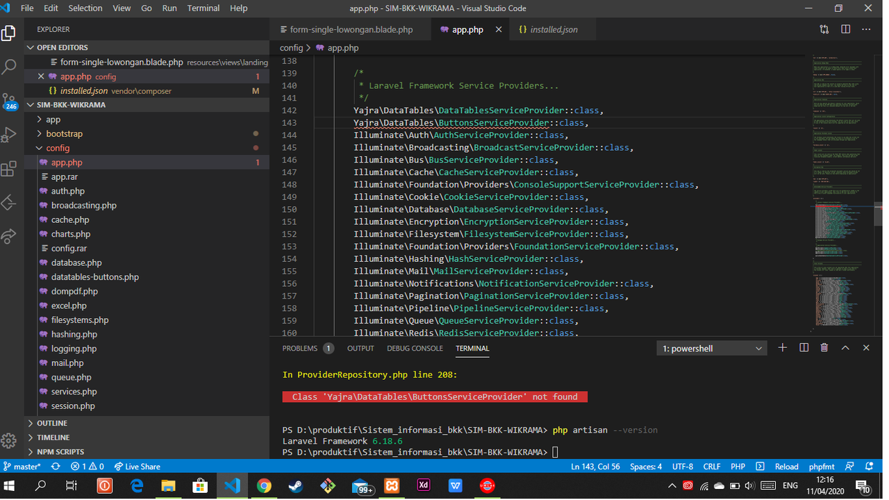 ERROR Yajra Laravel