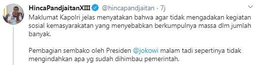 Sindir Jokowi Bagi-bagi Sembako di Keramaian, Hinca Demokrat Klarifikasi
