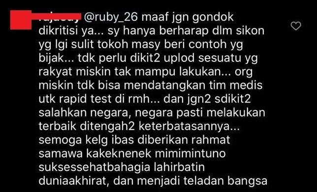 Istri Ibas Emosi Dikritik Tes Corona di Rumah, Warganet Santai Balas Begini