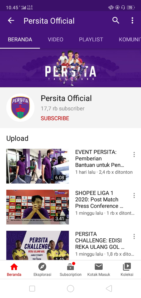 Akun YouTube Peserta Liga 1 2020