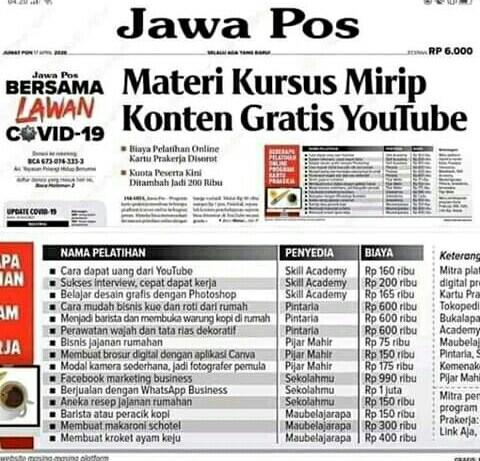 Materi Kursus Kartu Prakerja Mirip Konten Gratis Youtube