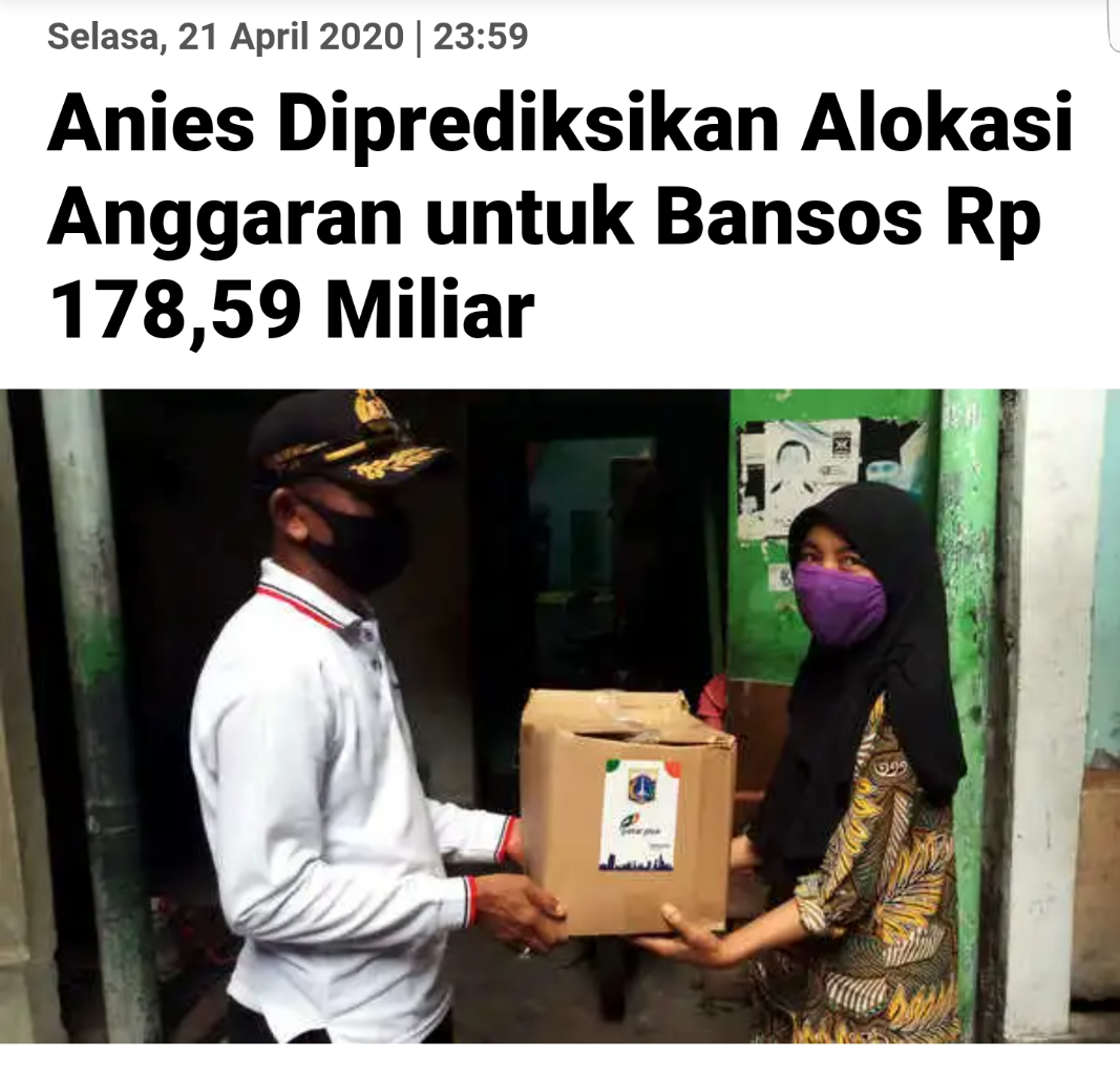 Anies Diprediksikan Alokasi Anggaran untuk Bansos Rp 178,59 Miliar