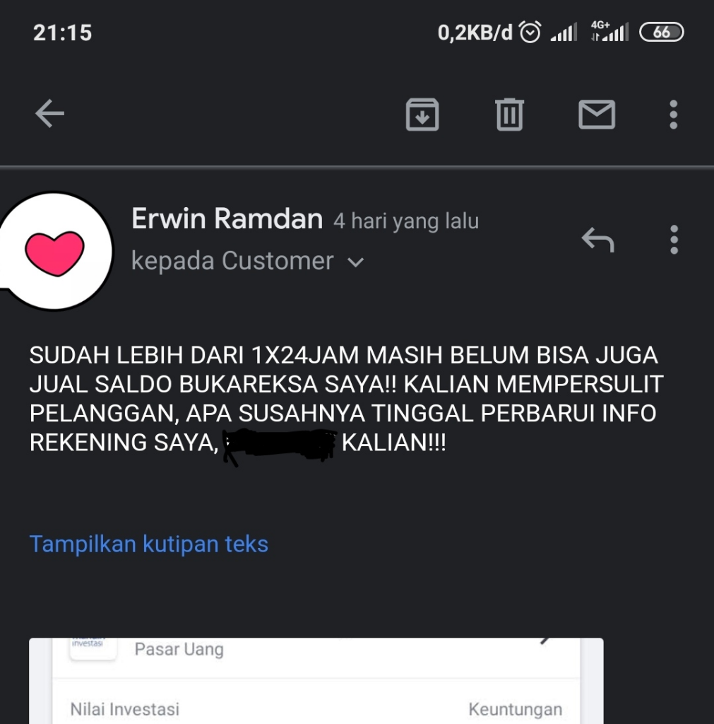 Bukalapak mempersulit penjualan Bukareksa pelanggannya, Customer Service tidak becus!