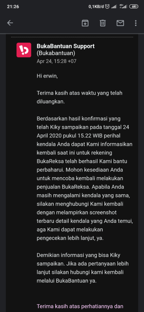 Bukalapak mempersulit penjualan Bukareksa pelanggannya, Customer Service tidak becus!