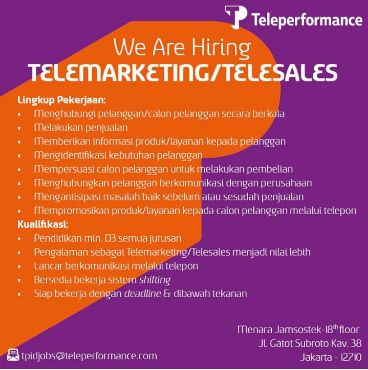 &#91;Jakarta &#93; - Loker Telesales Officer &#91;Urgent !!!&#93;