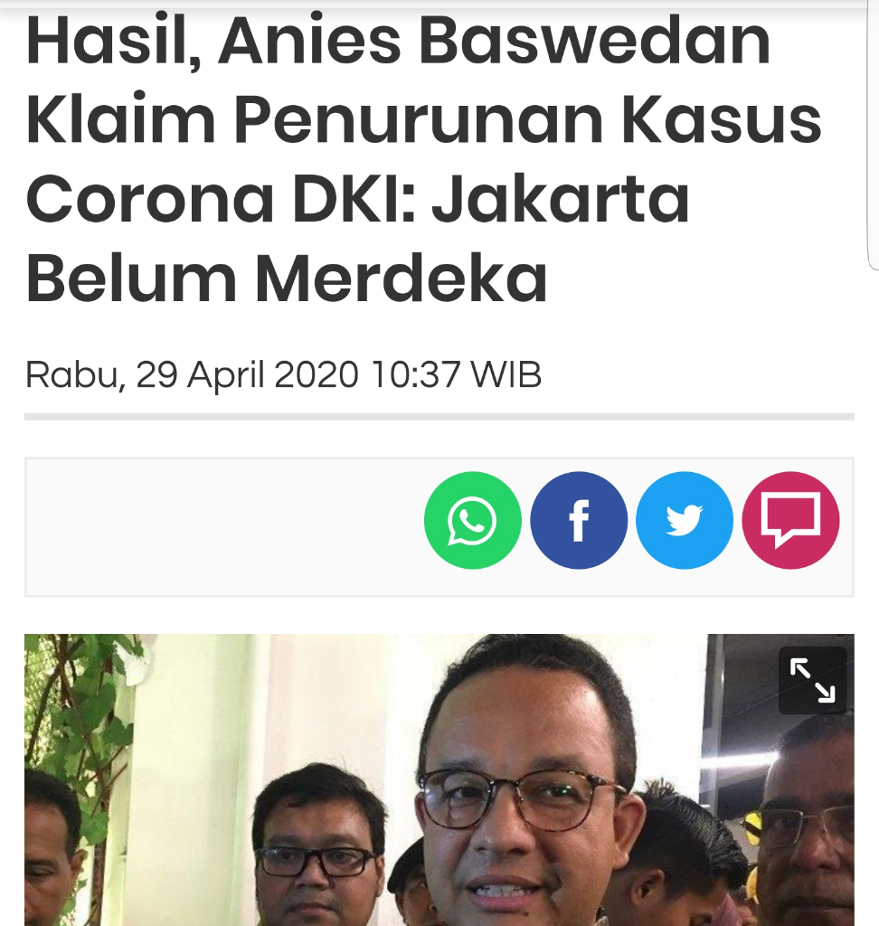 Anies Klaim Bikin Corona Mulai Flat,Kasus positif di Jakarta bertambah lagi 105 orang