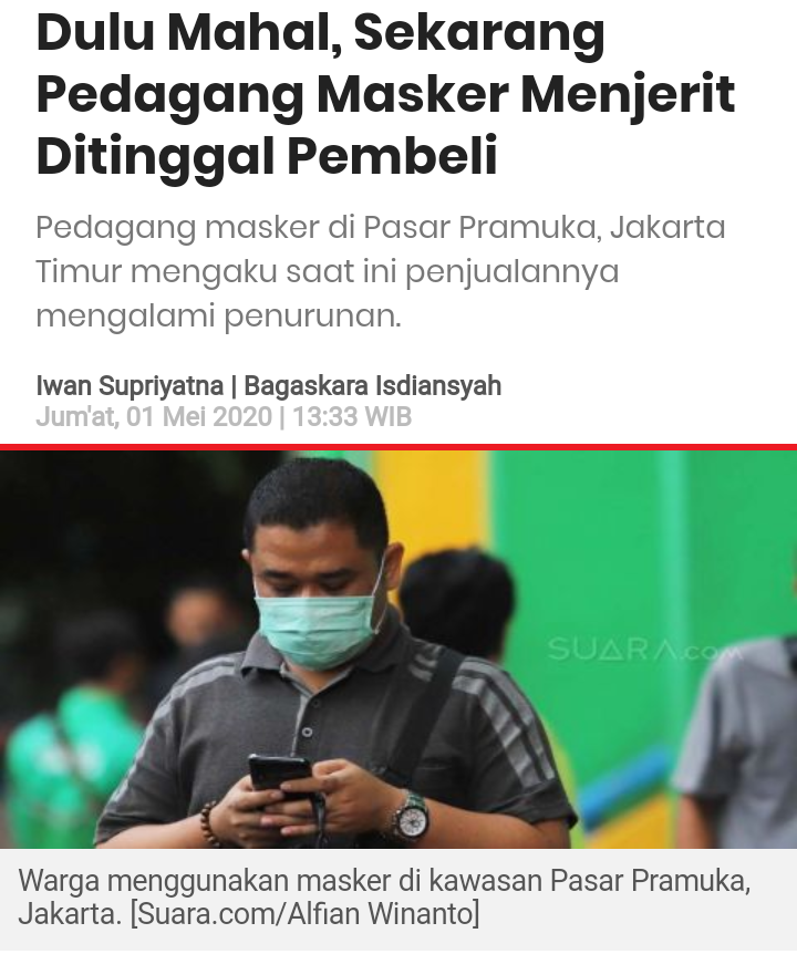 Dulu Mahal, Sekarang Pedagang Masker Menjerit Ditinggal Pembeli