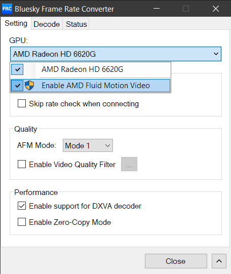 AMD Fluid Motion + Bluesky FRC : Run your 2D or 3D movies at 60 FPS