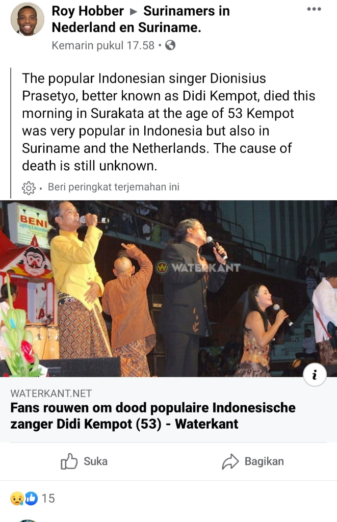 Didi Kempot Meninggal Dunia, Sobat Ambyar di Suriname Ikut Berduka