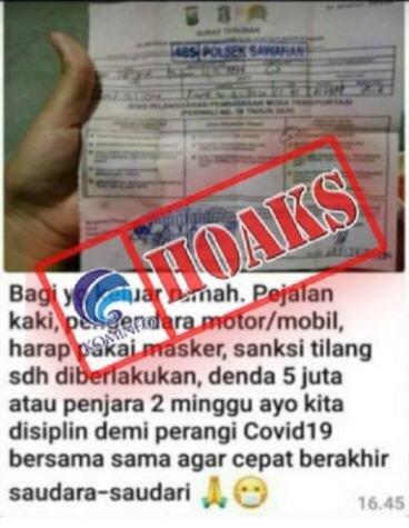 CEK FAKTA : Hoax Denda Rp5 Juta Bagi Pengendara Motor yang Tidak Gunakan Masker