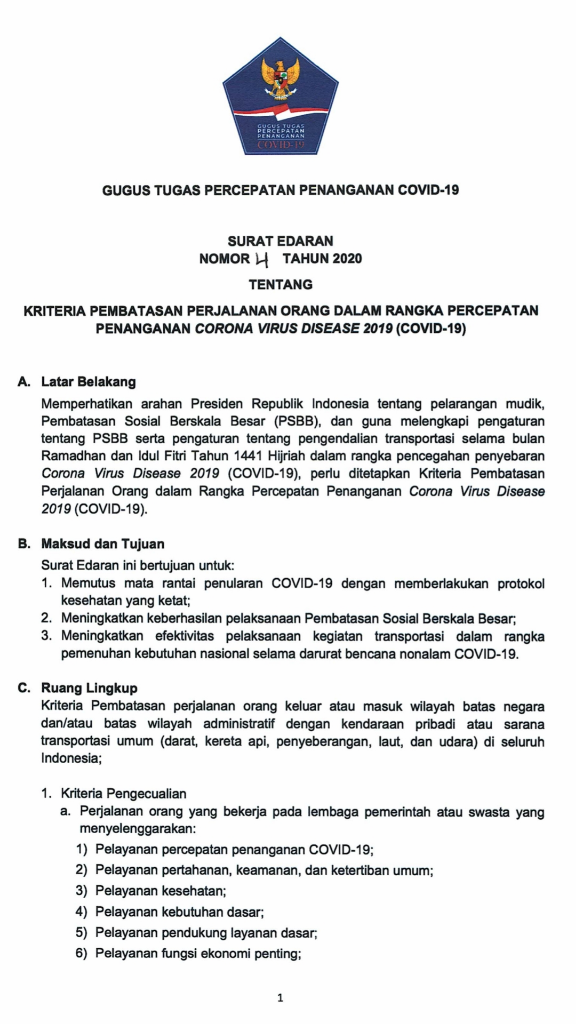Kriteria Pembatasan Perjalanan Orang (selama Covid-19)