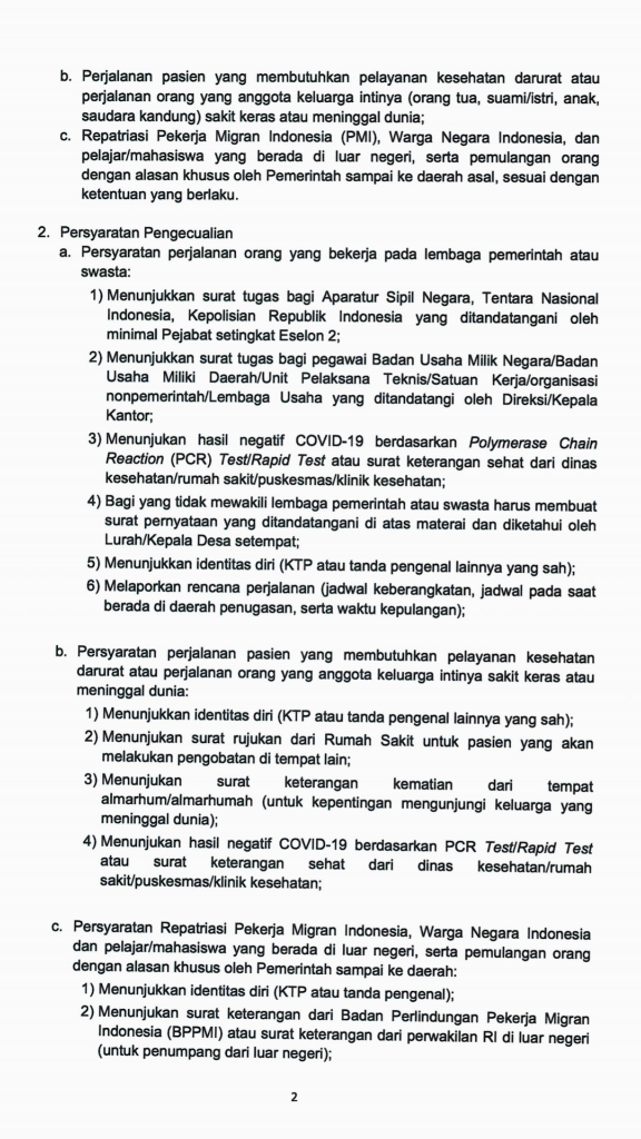 Kriteria Pembatasan Perjalanan Orang (selama Covid-19)