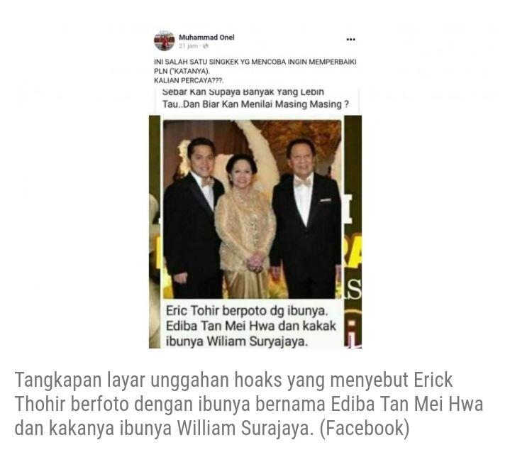 Beredar di Media Sosial Menteri BUMN Erick Thohir Asal China, Nama Ibunya Tan Mei..