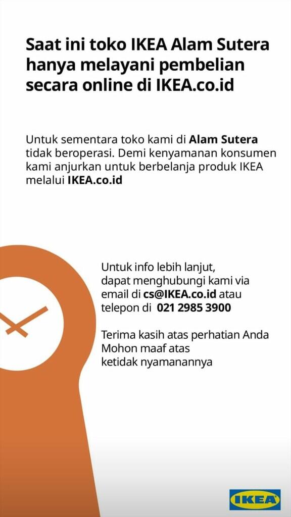 IKEA Alam Sutera Hentikan Kegiatan Operasional untuk Sementara Waktu