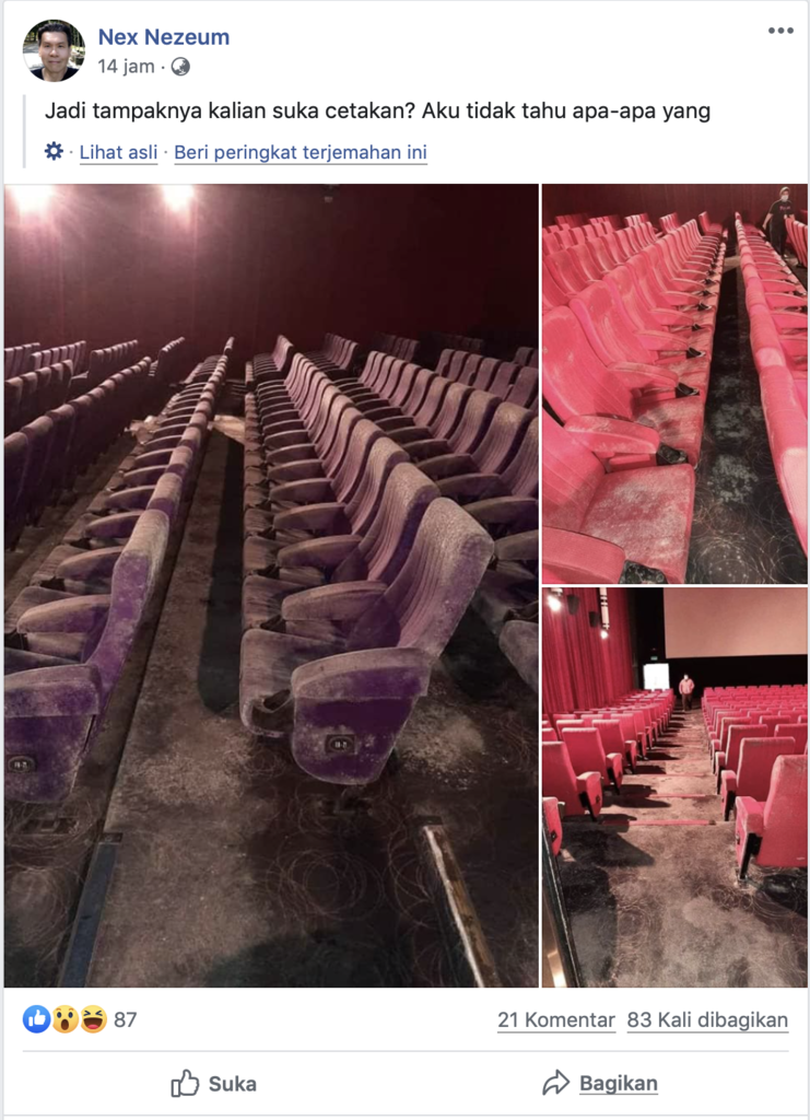 Viral di medsos Kondisi bioskop jamuran sebab Pandemi Corona