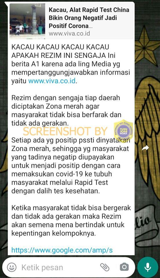 Rezim Jokowi Masukan Virus Corona ke Tubuh Warga saat Rapid Test. HOAKS / FAKTA?