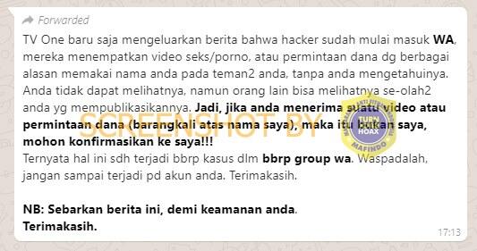 Hacker Retas Whatsapp dan Sebar Konten Porno hingga Minta Uang. HOAKS / FAKTA?