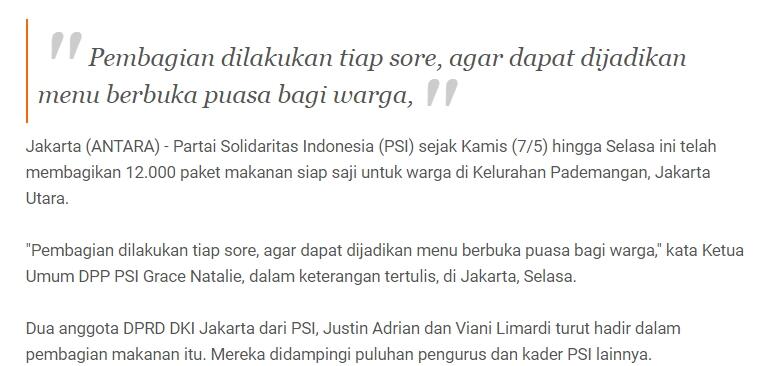 PSI telah bagikan 12.000 paket makanan bagi warga Pademangan Jakarta
