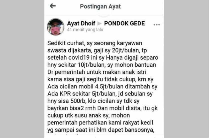 Viral! Pria Bergaji Rp 20 Juta Minta Sumbangan ke Pemerintah
