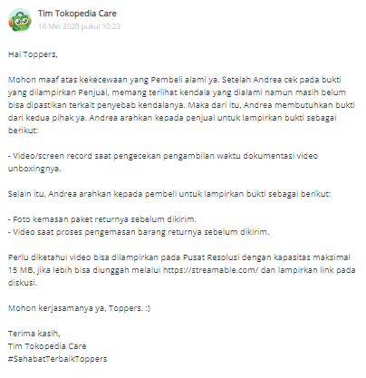 Exploit Penipuan di Tokopedia dengan modus barang retur diclaim hanya dusnya saja