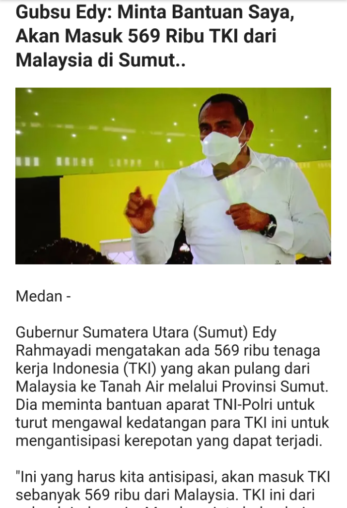 Pilih Sistem Klaster Tangani Corona, Gubsu Edy: Saya Nggak Kenal PSBB
