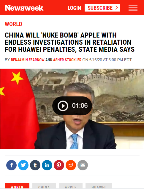 CHINA WILL 'NUKE BOMB' APPLE WITH ENDLESS INVESTIGATIONS