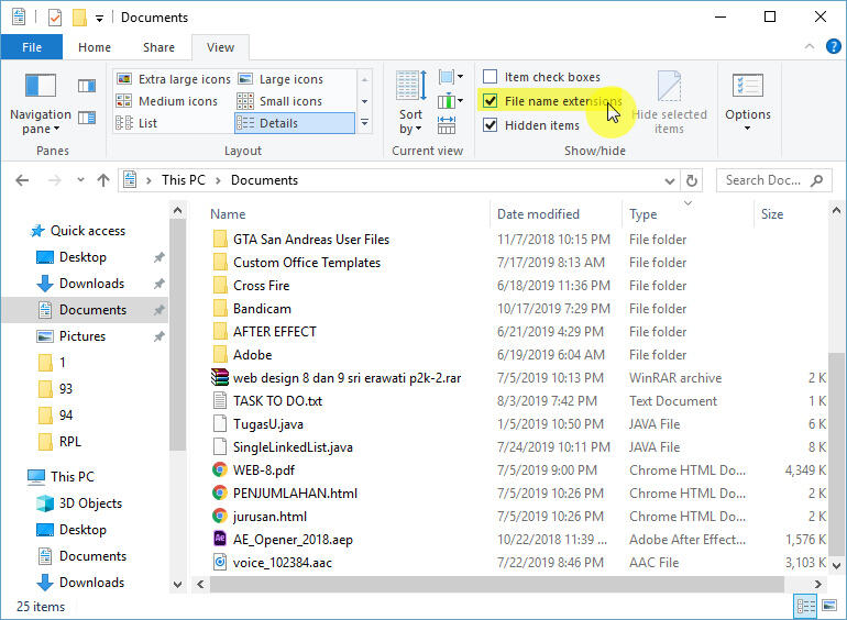 Cara Menampilkan Ekstensi File di Windows 10