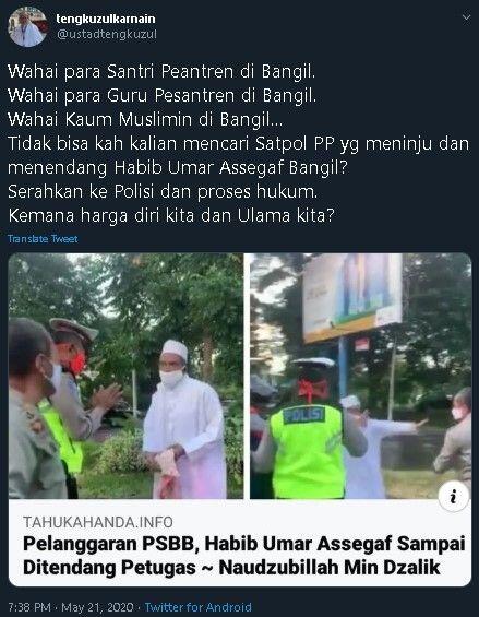 Tengku Zul Diprotes Ajak Santri Kejar Satpol PP Peninju Habib Umar Assegaf