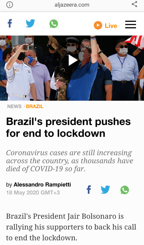 Brazil faces 'economic collapse' in 30 days due to lockdown, minister says