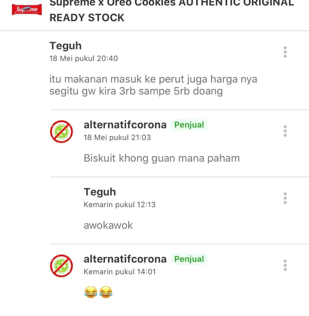 Percakapan Reseller Oreo Supreme Dan Customer Yang Bikin Ngakak.