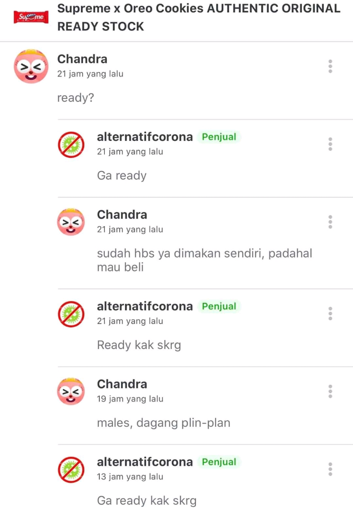 Percakapan Reseller Oreo Supreme Dan Customer Yang Bikin Ngakak.