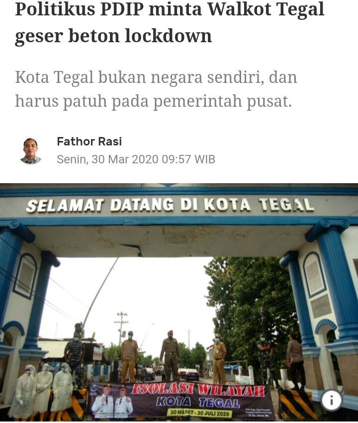 Kota Tegal Nihil Kasus Positif Corona, PSBB Berakhir Hari Ini