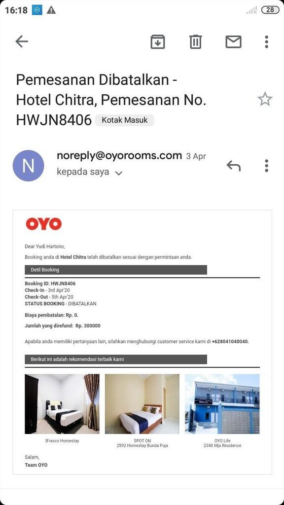 OYO oh OYO ! Menjanjikan refund tapi hanya janji manis !