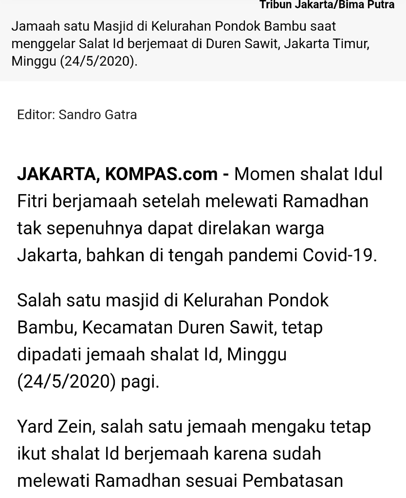 Masjid Tak Gelar Sholat Ied, Warga Jaksel Sholat di Jalanan Kampung