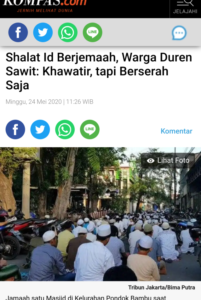 Masjid Tak Gelar Sholat Ied, Warga Jaksel Sholat di Jalanan Kampung